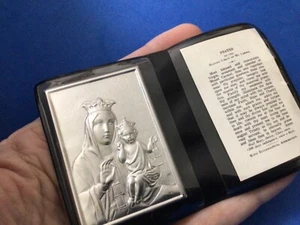 Our Lady of Mount Carmel Silver Metal Saint Plaque Folder Pocket Catholic Icon - Picture 1 of 3
