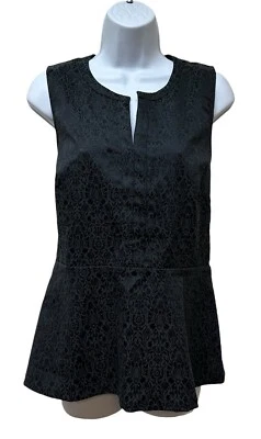 Camiseta sin mangas BR MONOGRAM BANANA REPUBLIC negra brocado peplum texturizada talla 12 NUEVA Foto 1 de 4