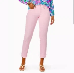 LILLY PULITZER SOUTH OCEAN HIGH RISE CALLA LILLY FRINGE BOTTOM JEANS SZ 12 $178 - Picture 1 of 15