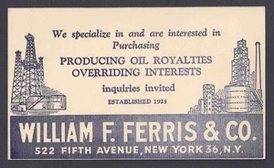 1958 NYC, WM F FERRIS & CO BUYS OIL PRODUCTION ENTITIES - Picture 1 of 1