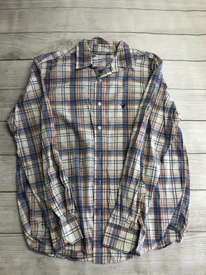 Camisa American Eagle Para Hombre Mediana Azul Naranja A Cuadros Botón Delantero Manga Larga Foto 1 de 4