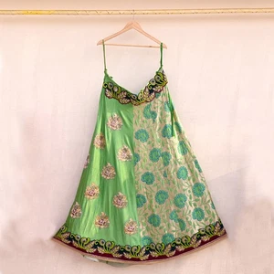 Heavy Green Pure Chanderi Silk Hand Embroidered Skirt Designer Manish Malhotra - Picture 1 of 8