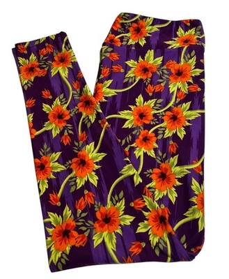 Leggings LuLaRoe TC Alto Curvilíneo Floral PÚRPURA Coloridos Modernos RAYAS Hoja Vid Foto 1 de 4