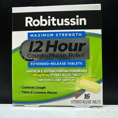 Tabletas de liberación prolongada Robitussin 12 horas alivio de tos y moco 16ct exp.02/26 Foto 1 de 4