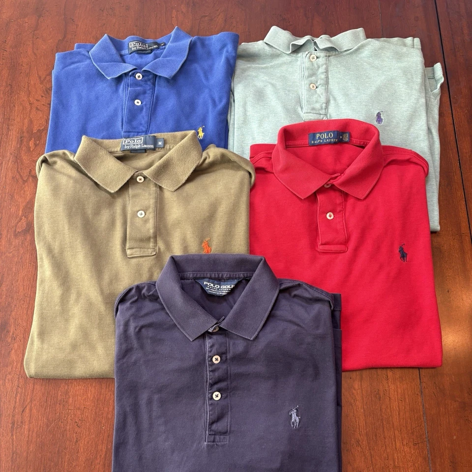 Lot of 5 Polo Ralph Lauren Short Sleeve Pony Polo Shirts Men’s Medium - Image 1 of 4