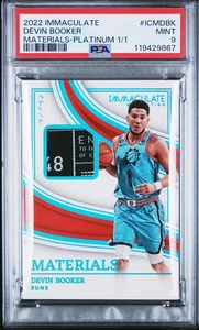 Devin Booker 2022-23 Immaculate 1/1 Platinum *Game Used Tag* PSA 9 Materials - Picture 1 of 2
