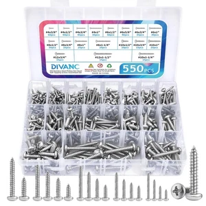 550Pcs 304 Stainless Steel Wood Screws Assortment Kit, Phillips Pan Head Shee... - Picture 1 of 9
