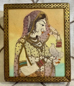 Indian Persian Woman Holding Dove Wood Trinket Box - Picture 1 of 21