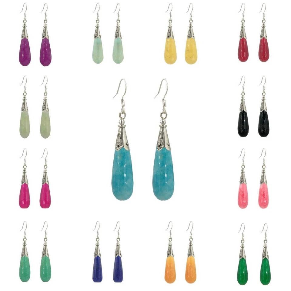 Edelstein Ohrringe 925 Sterling Silber Ohrhaken Rubin Saphir Oynx usw. Tropfen - Bild 1 von 1