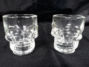 Set Of 2 Head Shot Glass Cup Crystal Skull For Home Bar Party Man Cave  - Picture 1 of 7