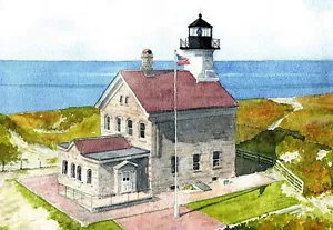 Block Island Nordlicht Rhode Island Leuchtturm Aquarell Kunst Notizkarten - Bild 1 von 2