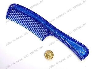 Large 23cm Handle Comb BLUE Glitter Salon Styling Detangler Handle 9" Duralon UK