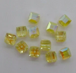 6pc Swarovski Crystal Jonquil AB 6mm Faceted Cube 5601 Bead; Iridescent Yellow - Picture 1 of 1