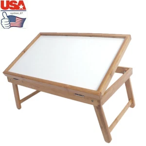 USA Portable Folding Bed Table Bamboo Coffee Dining Tray Adjustable Lap Desk - Picture 1 of 8