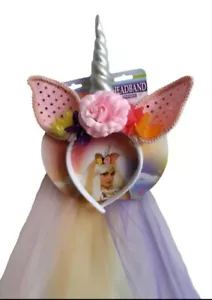 Unicorn Horn Headband with Multicolour Rainbow Veil Fancy Dress Halloween Fairy  - Picture 1 of 2