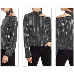 RtA Langley Cut-Out Sequin Stripe Sweater in Chrome MSRP $595 Extra Small - Picture 1 of 9