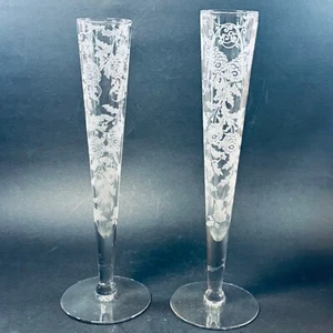 Vintage Pair of Cambridge ELAINE Etched Glass Bud Vases vase BEAUTIFUL - Picture 1 of 7
