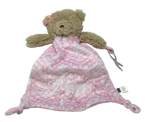 MUDPIE Teddy Bear Lovey Embroidered MAGGIE Knotted Corners Pink Brown Mud Pie - Picture 1 of 5