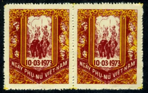SÜDVIETNAM Paar 1973 Label Damen Day Trung Schwester kämpft auf Elefanten neuwertig - Bild 1 von 1