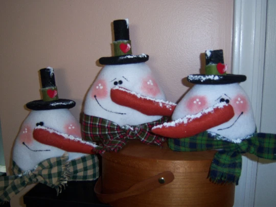 ~PaTTeRn~PRiMiTiVe WiNTeR SNoWMaN Head Jingle Jangle Sitter Ornie CuPBoArd TuCk~ - Image 1 of 1
