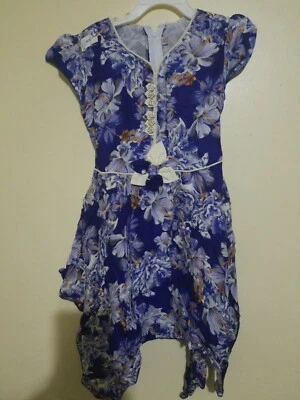 Girls kids Indian bangladeshi linen Blue Dress Size 28 NEW Age 3-4 years  - Image 1 of 3