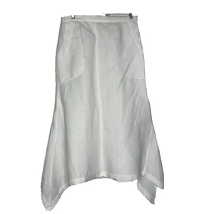 MoSaic USA Linen Skirt Womans 30" Elastic Waist White w/Pockets Hi-Lo Hem - Picture 1 of 6