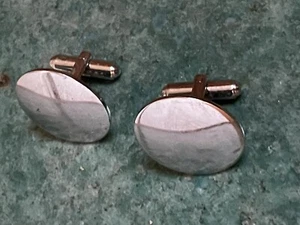 Elegant Simple Smooth Round Sterling Silver Cufflinks Stamped Sterling 9.6 G - Picture 1 of 9