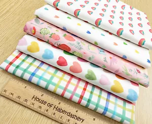 Fat Quarter Bundle - Bright Multi Love Hearts Rainbows Pink Floral Craft Fabric - Picture 1 of 13