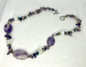 Natural Purple Polished & Chipped Amethyst, Crystal And Silver inserts 19” - Picture 1 of 17