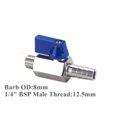 304 8mm 5/16" Hose Barb to 1/4" BSP Male Mini Ball Valve For Water Air Fluid WOG - Image 1 of 3