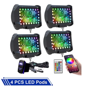 4 inch LED Pods Work Light BAR Multi-Color Chasing RGB Halo Strobe Offroad Fog - Bild 1 von 8