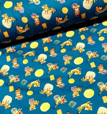 Stoff Meterware Baumwollstoff Patchwork 50 cm Tiger Kinder Dekoration auf Blau - Bild 1 von 4