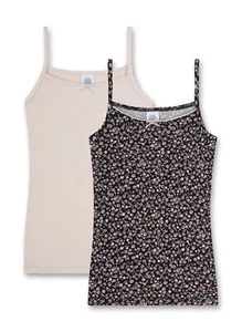Sanetta 2 Pack Girls Undershirt Dark Gray Rose Plain Floral 128 - 176 NEW - Picture 1 of 3