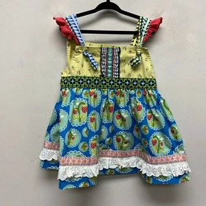 Matilda Jane Kids Girls Blue Yellow Love Bug Strawberry Sleeveless Knot Dress 6 - Picture 1 of 11