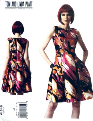 Vogue Designer Pattern V1353 Kay Unger NY Misses Lined Pleated Dress Sizes 8-16 - Image 1 of 3