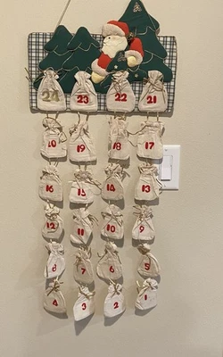 Vintage Advent Calendar Stitched Christmas Countdown Santa Sacks - Image 1 of 4