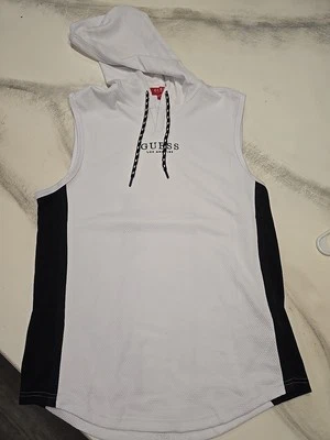 Guess Sleeveless White Black Size Large Hoodie Tank RN62136 - Image 1 of 2