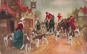 FOX HUNTERS HORSES AND HOUND DOGS A GOOD FINISH 1909 POSTCARD 101825 U - Picture 1 of 2