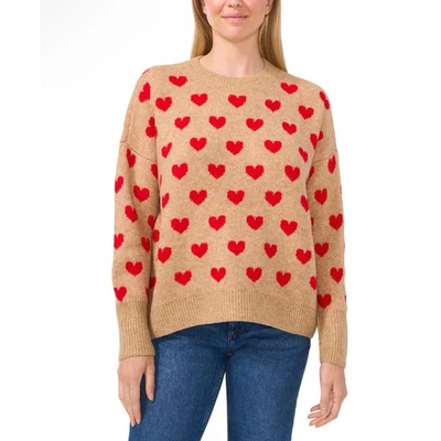 Suéter Vince Camuto Corazón Cuello Redondo Mujer’s M Camel Bronceado Rojo San Valentín Nuevo con Etiquetas Foto 1 de 4
