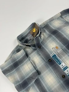 Carhartt Men’s SZ M Blue Plaid Short Sleeve Relaxed Fit Button Down Shirt NEW - Picture 1 of 9