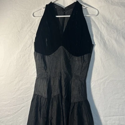 Vtg 50s Black Taffeta & Velvet Cocktail Dress Needs Repair On Hooks - Image 1 of 4