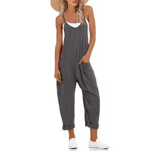 UNIANKIYA One Piece Jumpsuits for women V Neck Sleeveless Loose Fit overalls ... - Picture 1 of 6