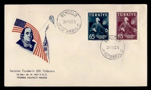 DR WHO 1957 TURKEY FDC BENJAMIN FRANKLIN ANIV CACHET COMBO w8235 - Picture 1 of 2