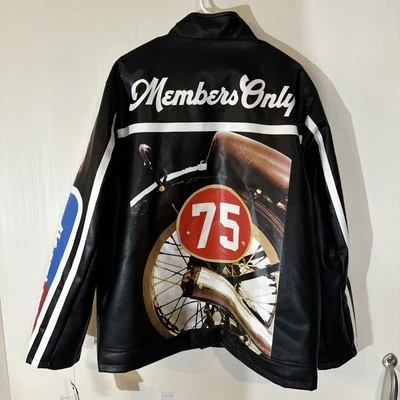 Members Only Racing Motorcycle Faux Leather Full Zip Bomber Jacket Men’s Large - Image 1 of 4