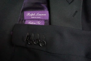 Abrigo Esmoquin Ralph Lauren Etiqueta Púrpura RLPL Hollywood Azul Marino Negro En Contraste Lana 48 - Imagen 1 de 8