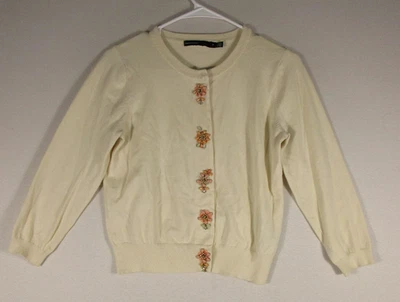 Karen Millen Womens Floral Embellished Cardigan Long Sleeve Size M Ivory - Image 1 of 4