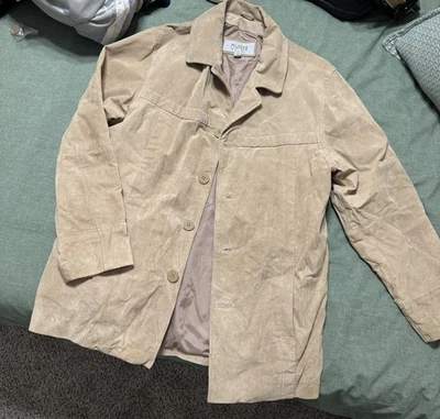 Chaqueta de cuero de gamuza tostada Wilson’s vintage abrigo con botones mediano Foto 1 de 4