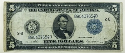 1914 $5 FEDERAL RESERVE NOTE! 2B BANK OF NEW YORK! GREAT FIND! CRAZY! NR #P1096 - Image 1 of 3