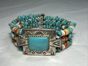 925 Turquoise Spiny Oyster Memory Wire Cuff Bracelet Carolyn Pollack Relios - Picture 1 of 7