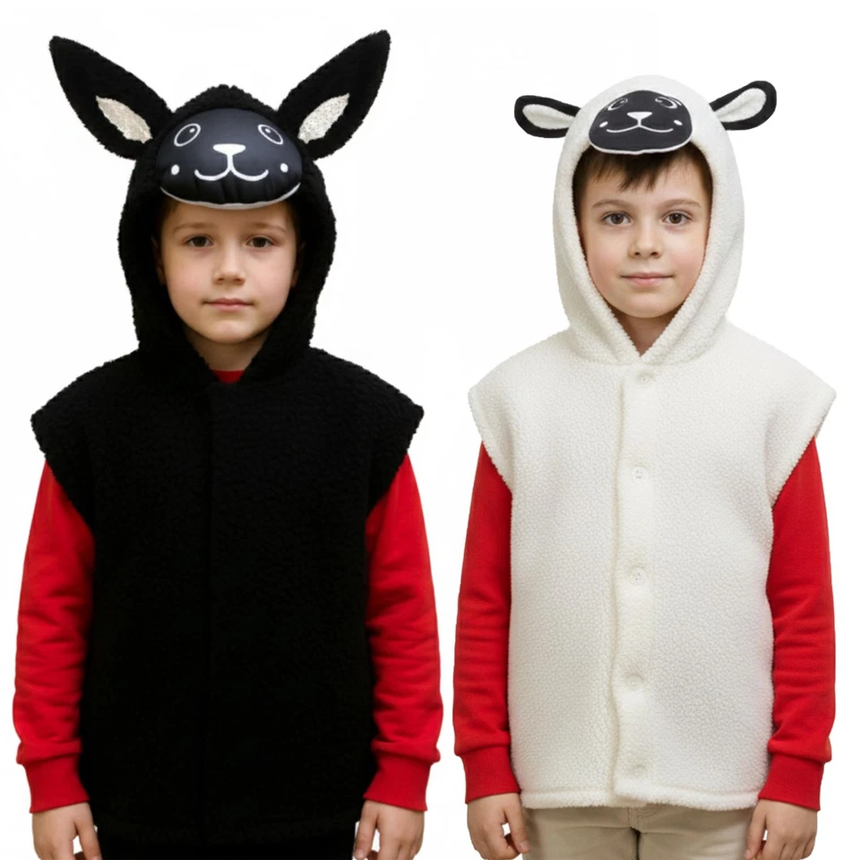 A2Z 4 Kids Girls Boys Lamb Sheep Costume Soft Fleece Hood Cape with Fancy Dress - Image 1 of 1